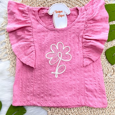 Conj. Blusa Flor de Crochê e Short - Rose